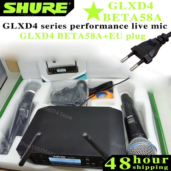 Shure GLXD 4 BETA 58A Wireless Microphone Set 2 Handheld Microphones Dynamic Professional Handheld Party Stage Karaoke640-690MHZ