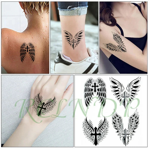 Waterproof Temporary Tattoo Sticker Flowers Big Pray Hands Cross Honely Lovely Letters Neck Flash Tatto Fake Tatoo for Women Men