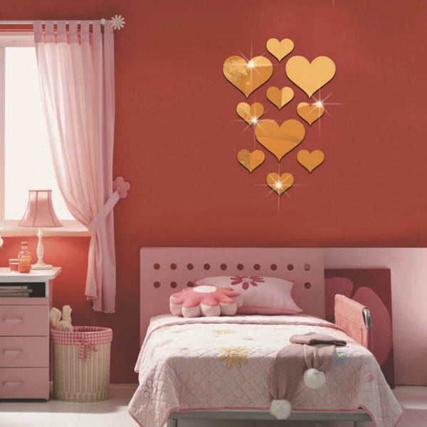 10Pcs/Set Durable Love Heart Stickers Wall Sticker Mirror Mural 3D Decal Simple DIY Decorative Removable Paster Home Decoration