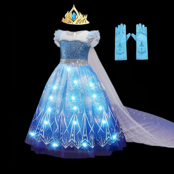 Disney Elsa Role Playing Dress Light Up Kids Halloween Frozen Carnival Apparel Girls Birthday Elsa Princess Glowing Vestidos