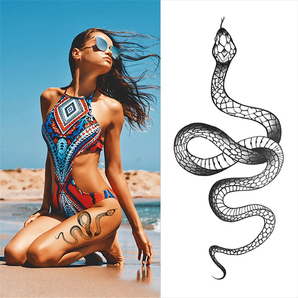 2022 Summer Snake Flower Temporary Tattoos Sticker Waterproof Cool Dark Style Unisex Water Transfer Fake Tattoo Women Accessory