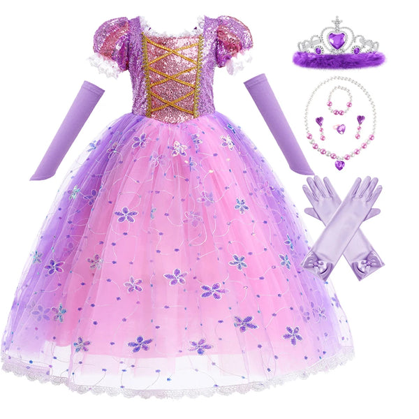 Children Girl Rapunzel Dress Kids Tangled Disguise Carnival Girl Princess Costume Birthday Party Gown Outfit Clothes 2-10 Years