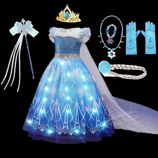 Disney Elsa Role Playing Dress Light Up Kids Halloween Frozen Carnival Apparel Girls Birthday Elsa Princess Glowing Vestidos