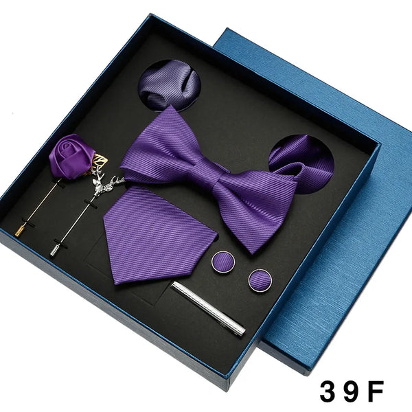 Luxury Men's Tie Necktie Bow Tie Gift Box 8-Piece Solids Colors Thread Fashion Professional Business Suit Accessories Wedding