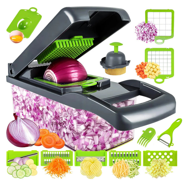 New Vegetable SlicerOnion Chopper,22 in 1 Food,Fruit Cutter with 14 Stainless Steel Blades,Adjustable Slicer,Kitchen Gadgets