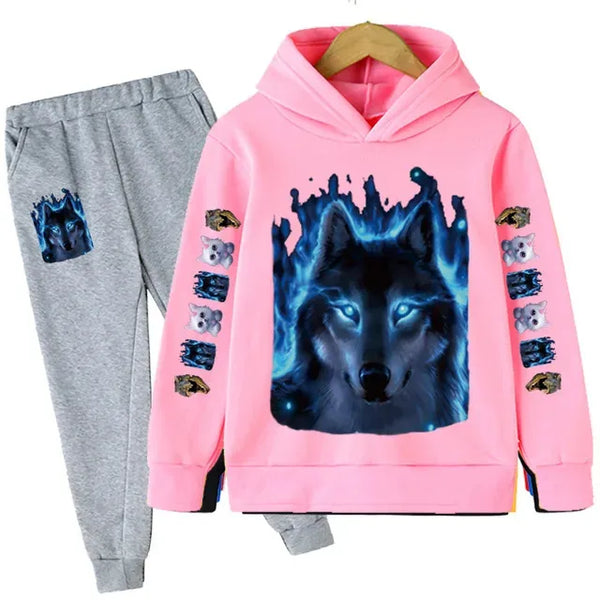 Fashion Wolf Printed Boy For Children From 1 To 12 Years Clothes Child Girl Baby Outfit Set Boys Sweatshirt Kids