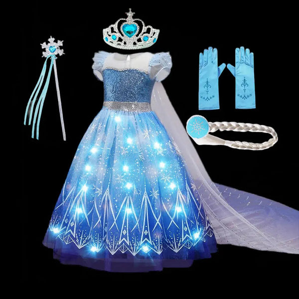 Disney Elsa Role Playing Dress Light Up Kids Halloween Frozen Carnival Apparel Girls Birthday Elsa Princess Glowing Vestidos