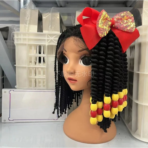 Custome- Braded Ponytails for Kids 8in Kids Box Braid Ponytail Hair Extension Synthetic with Big Bubbles Balls