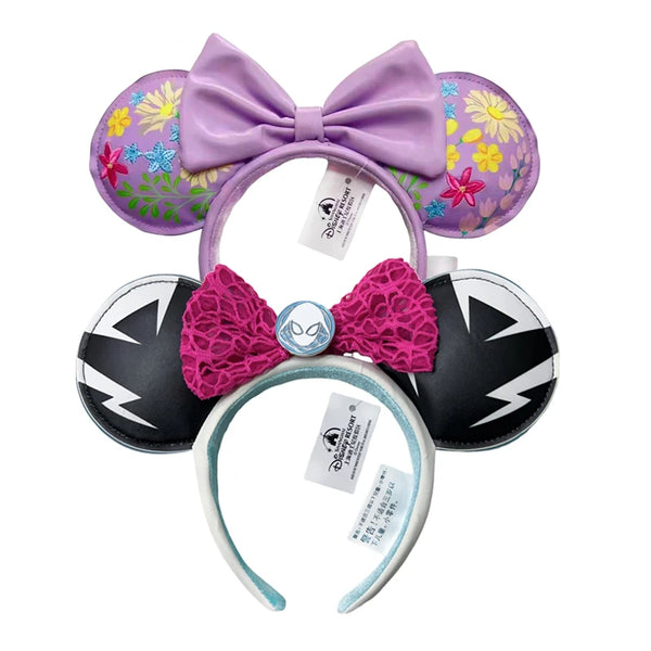 2024 Disney Purple PU Mickey Mouse Ear Headband Bow Hairband Cosplay Plush Adult/Kids Headband