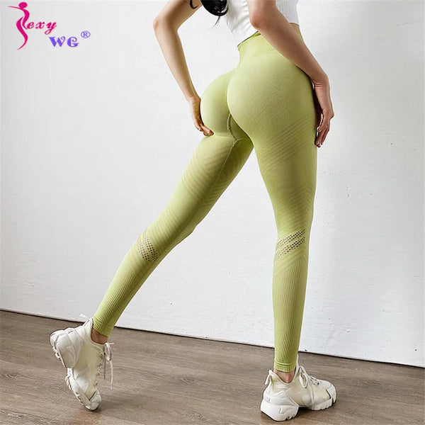 SEXYWG Women Yoga Pants Solid High Waist Fitness Gym Tights Push Up Sports Leggings Seamless Trousers Workout Sportswear Pant