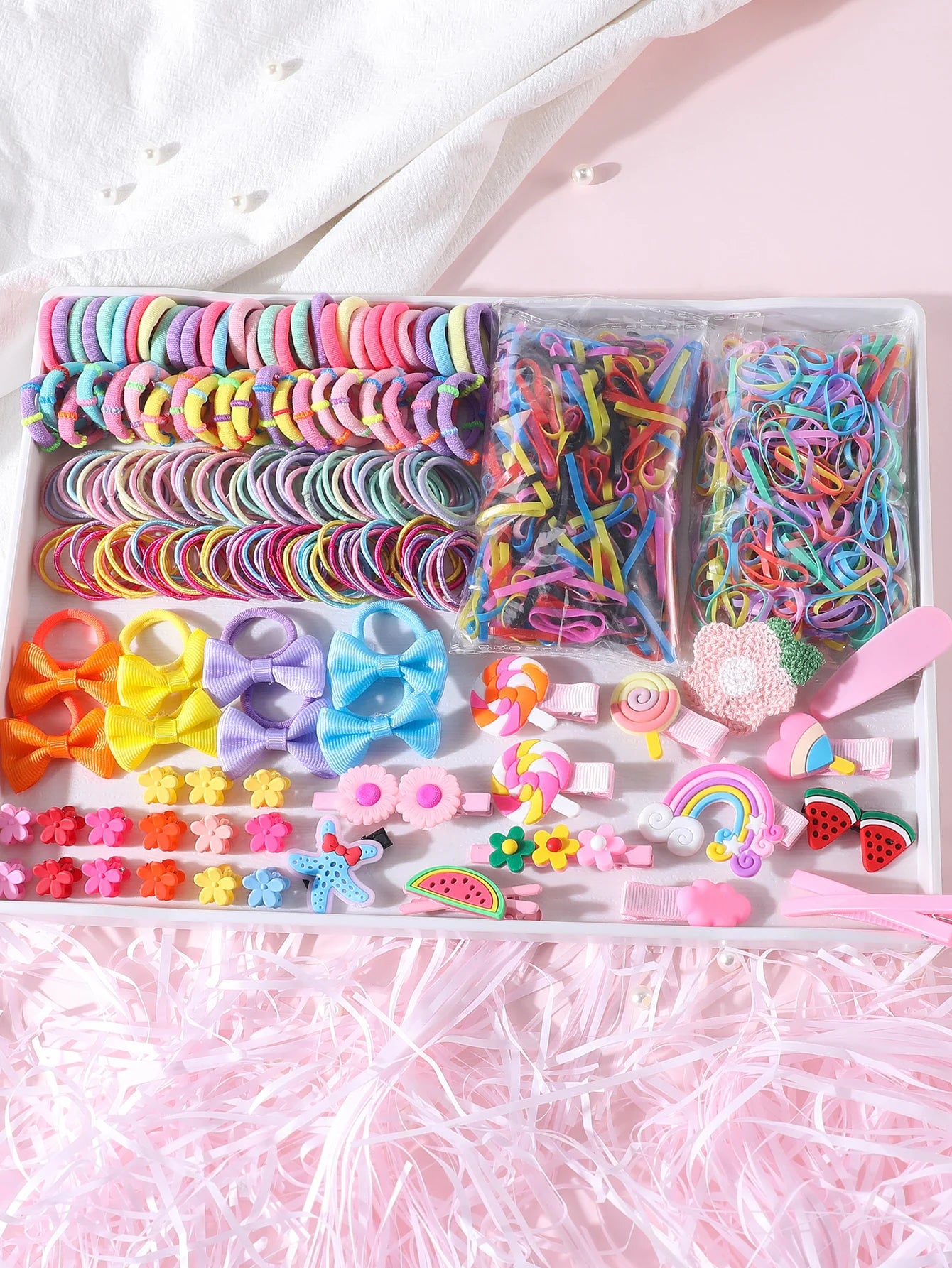 887Pcs Fashion Colorful Hair Accessories Set Nylon Elastic Rubber Band Children Ponytail Holder Scrunchies Kids Headwear