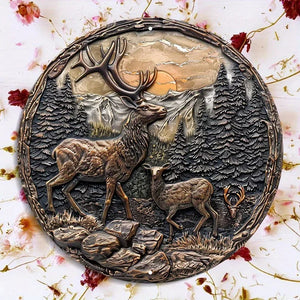 Rustic Bronze Elk Statue, Round Aluminum Wall Sign, UV and Scratch Resistant, Easy-Hang, Outdoor and Indoor Decor, 8in, 11.8in