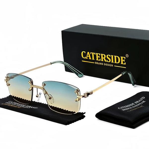 CATERSIDE Retro Rimless Square Sunglasses Men Women UV400 Small Gradient Sun Glasses For Men Popular High Quality Party Eyewear