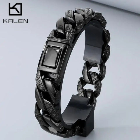 Special Pattern Charm Men's Bracelet Punk Black Plating Square Link Chain Bracelet Personalized Stainless Steel Party Jewelry