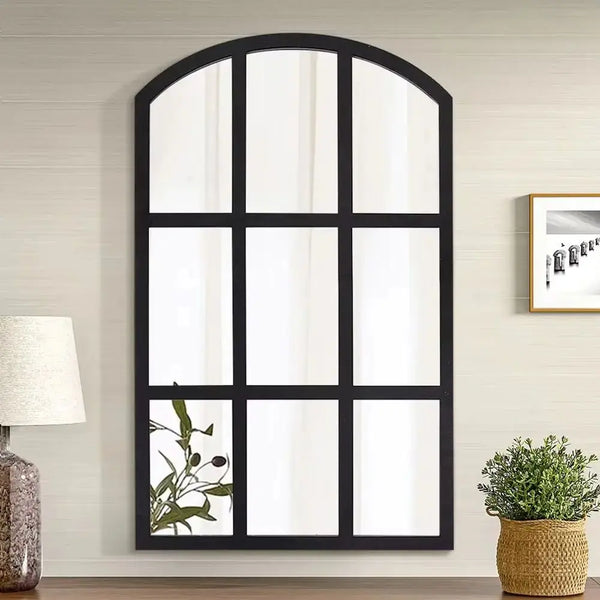 Black Rustic Arch Wood Window Glass Wall Decor