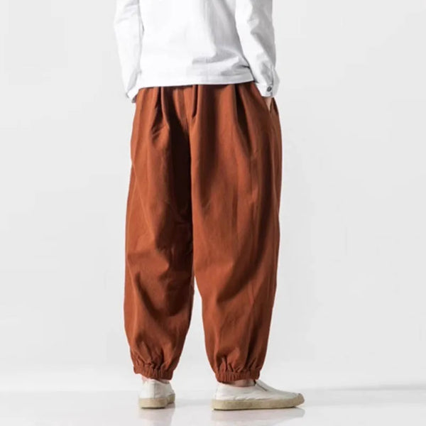 Men's 9-inch casual pants  spring and autumn loose Harun pants  linen lantern pants  men's summer thin ice silk wide leg pants