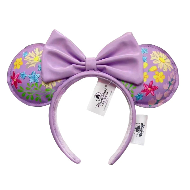 2024 Disney Purple PU Mickey Mouse Ear Headband Bow Hairband Cosplay Plush Adult/Kids Headband