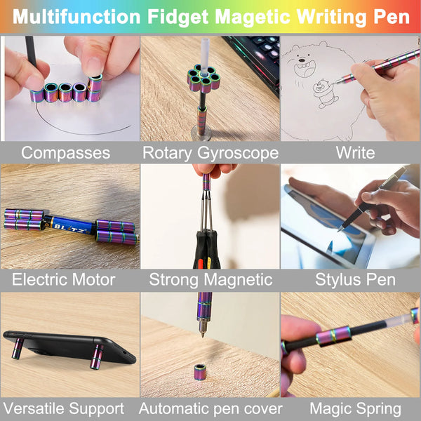 Magnetic Metal Fidget Pen With Colorful Magnet Balls Multifunctional Deformable Decompression Writing Pen Eliminate Pressure Pen