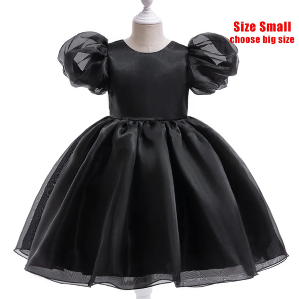 Fashion Girl White Princess Dress Tulle Puff Sleeve Wedding Party Kids Dresses for Girls Birthday Child Clothes Bridesmaid Gown