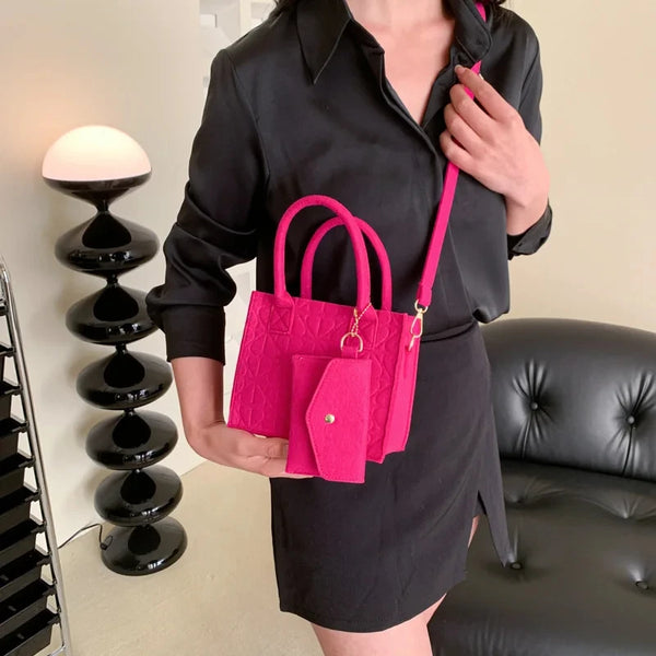 Korean Version Minimalist Embossed Felt Lightweight Handbag 2023 New Single Shoulder Diagonal Span Two-Piece Bag For Women