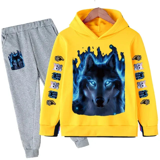 Fashion Wolf Printed Boy For Children From 1 To 12 Years Clothes Child Girl Baby Outfit Set Boys Sweatshirt Kids