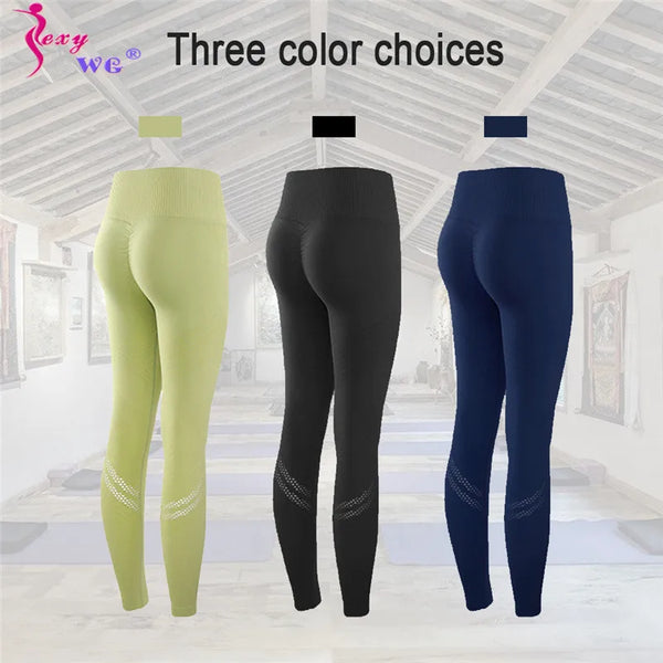 SEXYWG Women Yoga Pants Solid High Waist Fitness Gym Tights Push Up Sports Leggings Seamless Trousers Workout Sportswear Pant