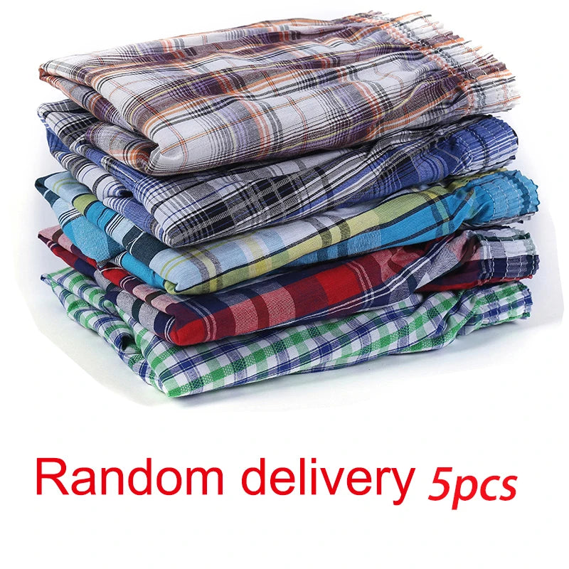 5 PCS/Lot 100% Cotton Men's Arrow Pants Panties Casual Underwear Plaid Pajamas Loose and Comfortable At Home Boxers