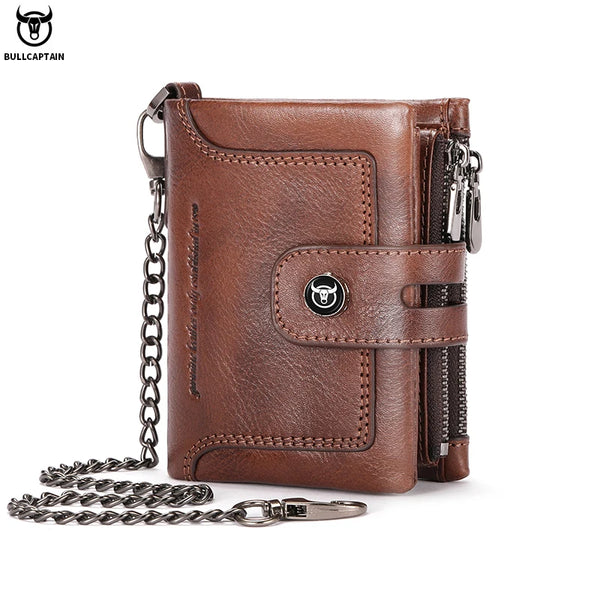 BULLCAPTAIN Men's Genuine Leather Wallet Business Retro Snap Wallet Multifunctional RFID Anti-Theft Zipper Multi-Card Coin Purse