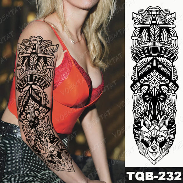 Large Full Arm Sleeve Tribal Totem Waterproof Temporary Tattoo Sticker Skull Totem Bird Wolf Tiger Fake Tatoo Body Art Men Women