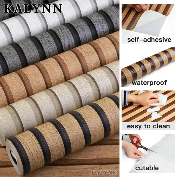 Wood Grating Wallpaper Self-Adhesive Removable Peel and Stick Wall Paper Countertop Cabinet Vinyl Decoration Stickers Width 45CM