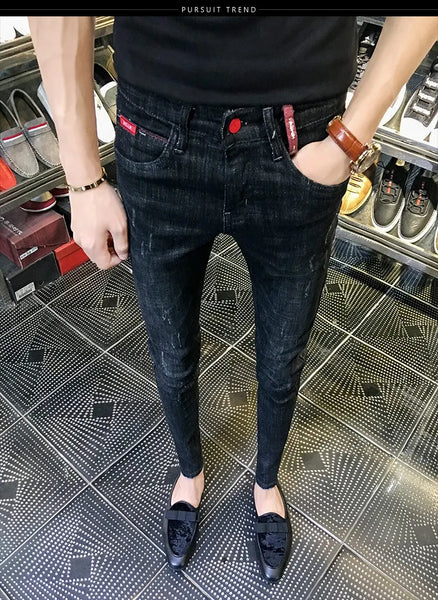 Autumn Winter 2022 Fashion Casual Student Korean Men's Solid Color Trousers Guy Casual Jeans Elastic Skinny Long Pencil Pants