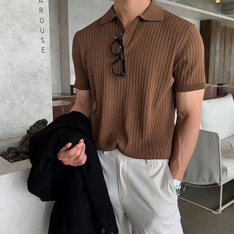 2024Men's Clothing Luxury Knit Polo Shirt Casual Striped Button Down Solid Color Short Sleeve T-Shirt for Men Breathable M-3XL