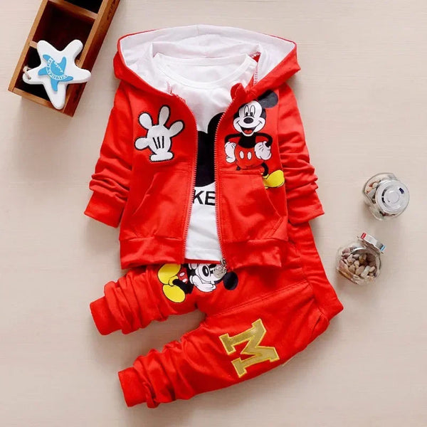 Spring and Autumn New Products Boys Clothes Set Cute Mickey Cotton Hooded Coat + T-shirt + Pants 3PCS Set Casual Kids Sportswear