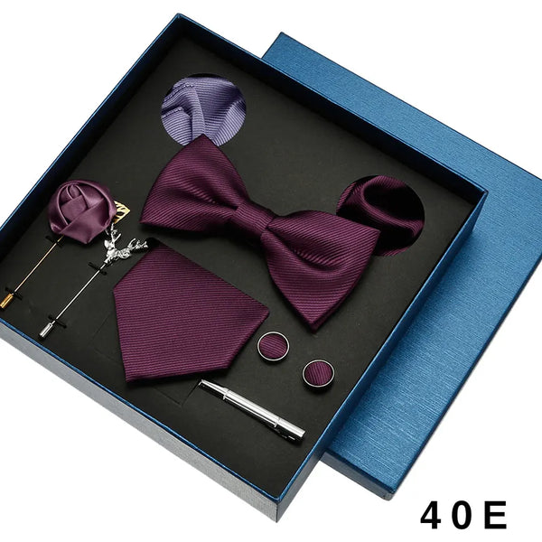 Luxury Men's Tie Necktie Bow Tie Gift Box 8-Piece Solids Colors Thread Fashion Professional Business Suit Accessories Wedding