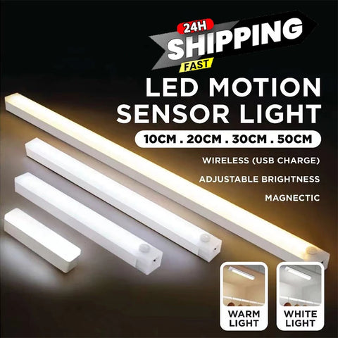 PIR Motion Sensor LED Under Cabinet Lamp Dimmable Rechargeable Night Light Stairs Closet Room Aisle Tube Bar Detector Bulb