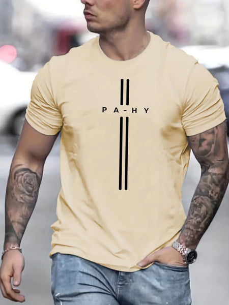 2024 Men's 100% Pure Cotton Short Sleeved T-shirt, Round Neck Top, Letter Pattern Print, Comfortable, Casual, Summer, Loose Size