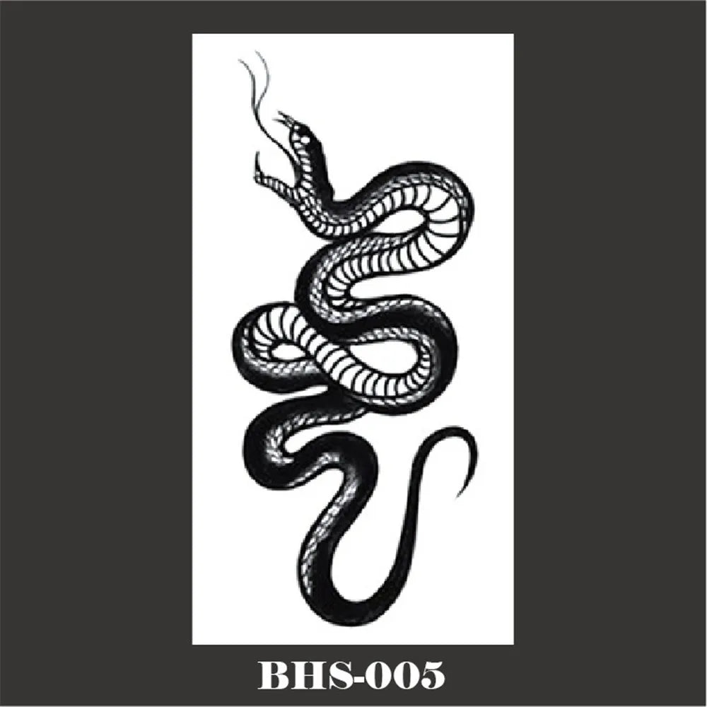 2022 Summer Snake Flower Temporary Tattoos Sticker Waterproof Cool Dark Style Unisex Water Transfer Fake Tattoo Women Accessory