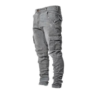 New Men's High Street Slim Fit Stretch Jeans Fashion Multi Pocket Cargo Denim Pants Elastic Jogging Hip Hop Trousers Plus Size