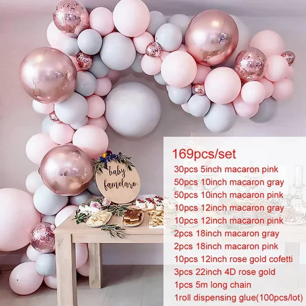 Macaron Pink Balloon Garland Arch Kit Wedding Birthday Party Decoration Kids Globos Rose Gold Confetti Latex Ballon Baby Shower