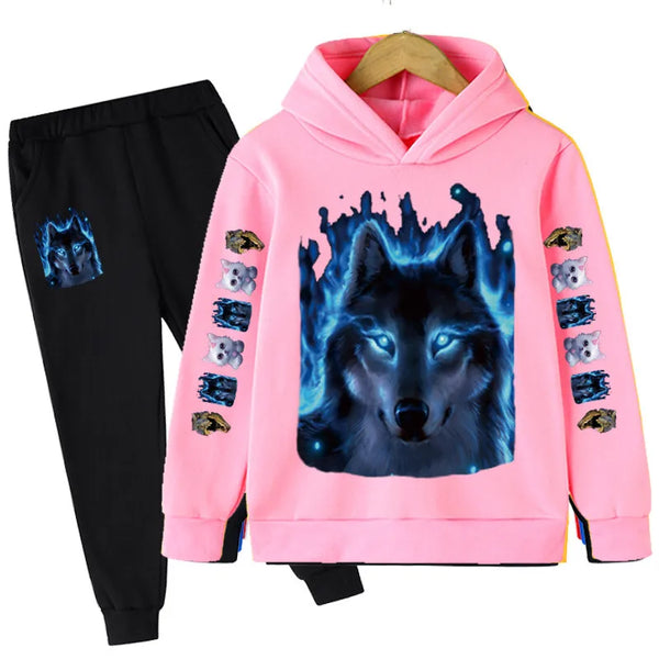 Fashion Wolf Printed Boy For Children From 1 To 12 Years Clothes Child Girl Baby Outfit Set Boys Sweatshirt Kids