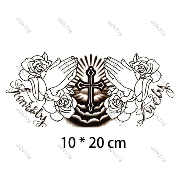 Waterproof Temporary Tattoo Sticker Flowers Big Pray Hands Cross Honely Lovely Letters Neck Flash Tatto Fake Tatoo for Women Men