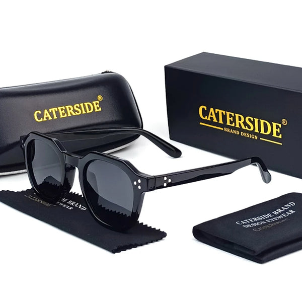 CATERSIDE Retro Polarized Sun Glasses Men Ultralight TR90 Frame Polygon Sunglasses UV400 Outdoor High Quality Travel Eyewear