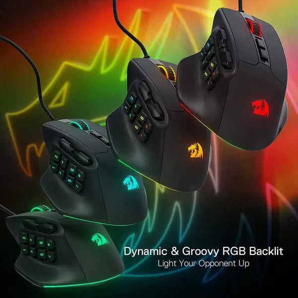 Redragon M811 Aatrox MMO Gaming Mouse, 15 Programmable Buttons Wired RGB Gamer Mouse w/ Ergonomic Natural Grip Build