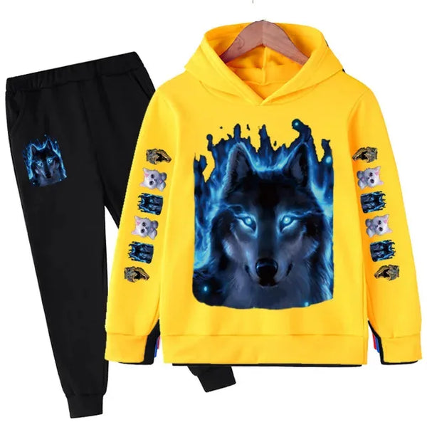 Fashion Wolf Printed Boy For Children From 1 To 12 Years Clothes Child Girl Baby Outfit Set Boys Sweatshirt Kids