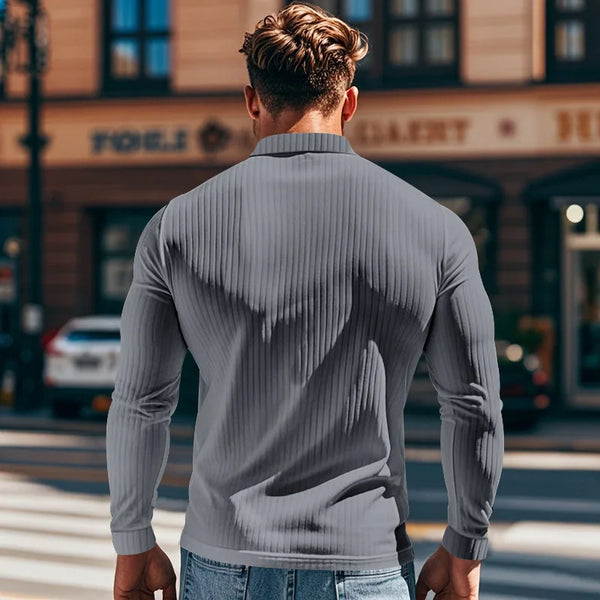 New Men's Polo Shirt Long Sleeve Button-down Solid Color Popular Pullover Knitwear Streetwear Clothing