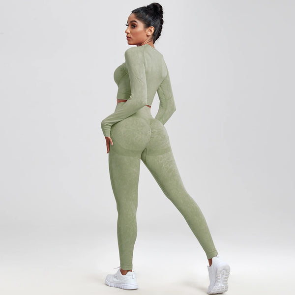 NORMOV Ribbed Seamless Women Sports Set 1-2 Pieces Yoga Set Leggings Sports Bra Fitness Suits Workout Sets For Women Sportswear