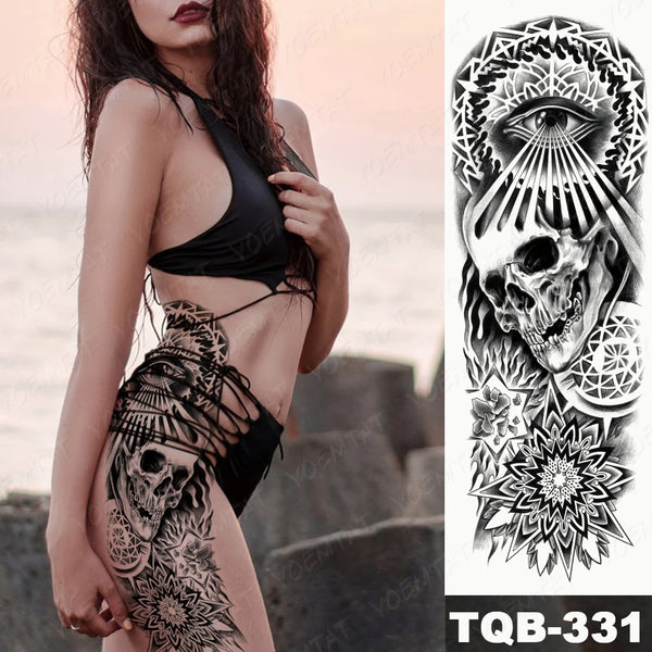 Large Full Arm Sleeve Tribal Totem Waterproof Temporary Tattoo Sticker Skull Totem Bird Wolf Tiger Fake Tatoo Body Art Men Women