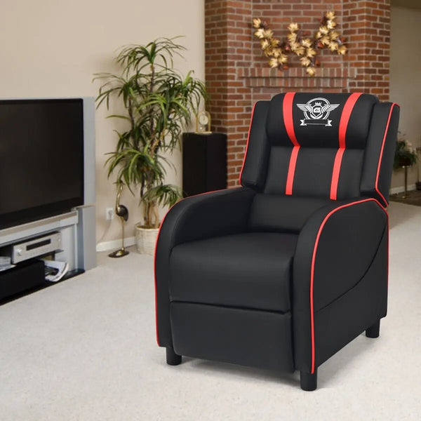 GOFLAME Gaming Recliner Chair PU Leather Single Recliner Sofa Adjustable w/ Footrest