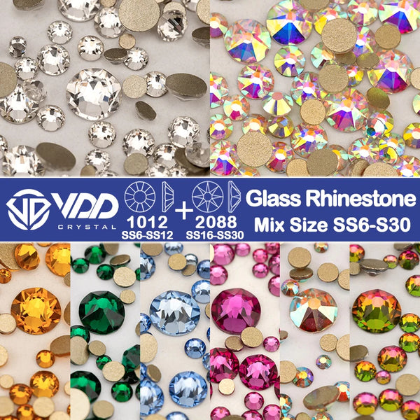 VDD Mix Size SS6-SS30 AAAAA High Quality Glass 2088 Rhinestones Crystal Flatback Strass Stones Crafts DIY Nail Art Decoration