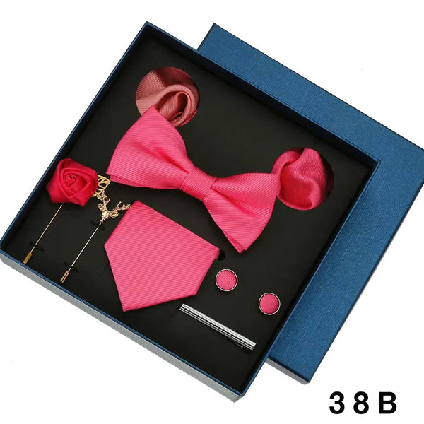 Luxury Men's Tie Necktie Bow Tie Gift Box 8-Piece Solids Colors Thread Fashion Professional Business Suit Accessories Wedding